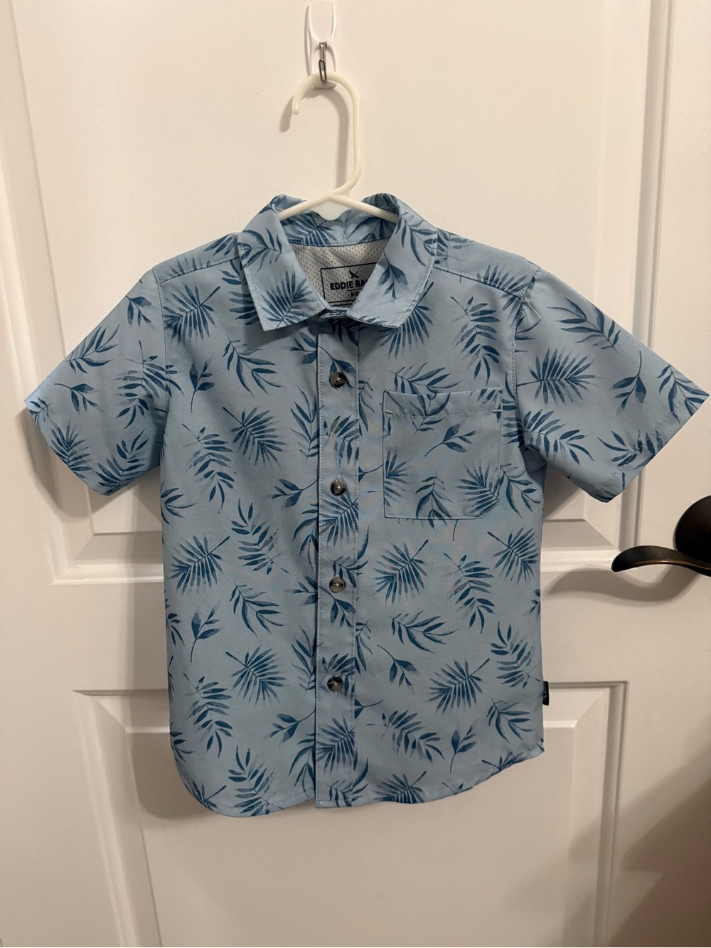 Eddie Bauer Light Blue Short-Sleeve Palm Print Button-Down Shirt
